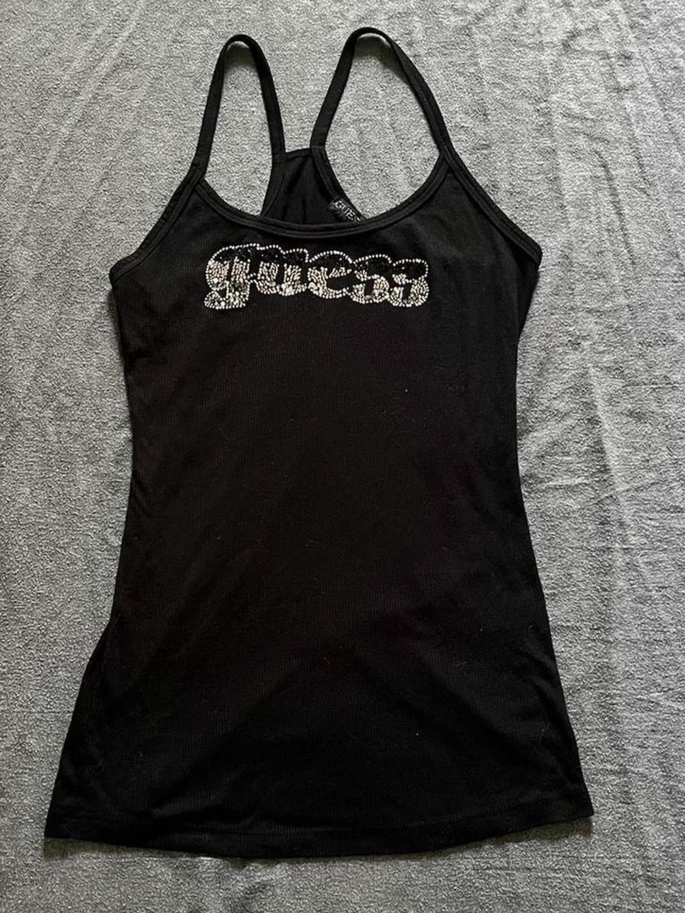 Guess Jeans black rhinestone logo tank top